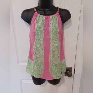 Silk Lilly Pulitzer Silk & Gold Chain Halter, XS